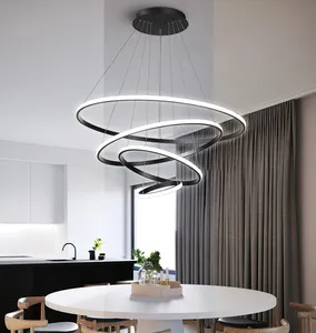 Lampu gantung Modern akrilik hitam kontemporer, lampu bulat desain baru untuk ruang makan ruang tamu lampu gantung LED