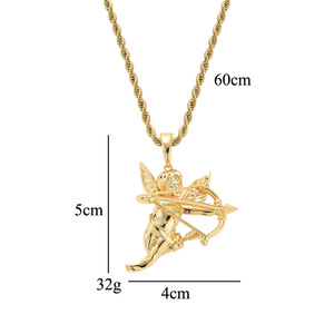 Collier Pendentif Ange Cupidon en Cuivre et Zircon, Bijou Hip Hop, Flèche d'Amour, Accessoire de Mode Street <span class=keywords><strong>Rap</strong></span> pour Hommes et Femmes - Product Image 4