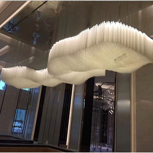 Lustre moderne de luxe Project Nordic avec télécommande, lumière LED, forme spéciale en acrylique et pierre pour plafonds hauts - Product Image 2