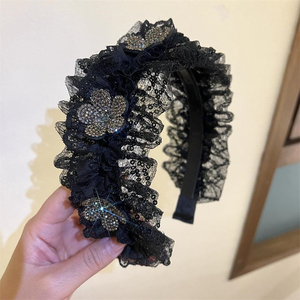 Diadema de Encaje Negro con Flores, Diseño Exclusivo y Popular, Estilo Vintage de Lujo Ligero, Diademas para Mujer, Joyería de Moda - Product Image 3