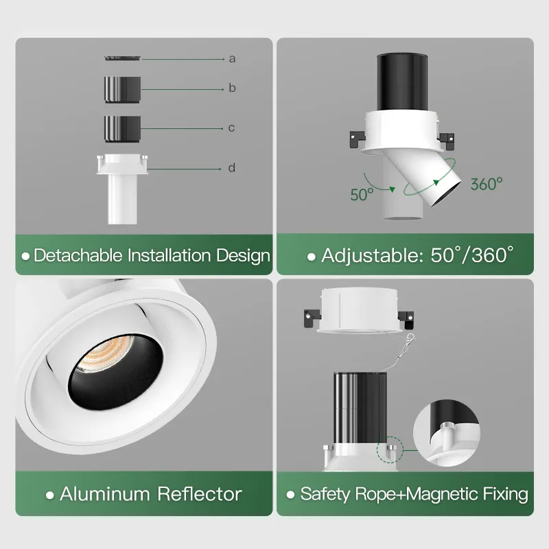 XRZLux einstellbarer Winkel ETL LED-Spiegellampen 10 W eingebetteter dehnbarer Scheinwerfer eingebetteter LED-Wandwaschlampe COB Downlight