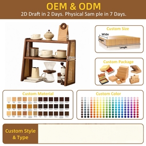 Étagère de rangement en bois massif pour <span class=keywords><strong>machine</strong></span> à café, service à thé, et présentoir de comptoir pour café filtre - Product Image 6