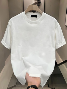 Camiseta de algodón de lujo para hombre, estilo coreano, informal, combina con todo, de manga corta, 220g, ajuste holgado, patrón de letras de algodón 100% - Product Image 3
