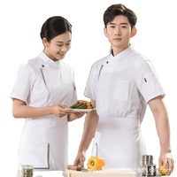 Oem logo personnalisé hommes femmes unisexe cuisine à manches courtes restaurant boulanger café cuisine chef veste cuisinier chef uniforme chef manteau