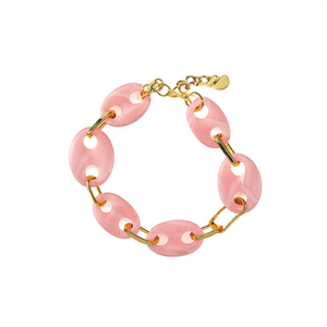 Pulsera de Eslabones de Cadena de Moda, Eslabones de Resina Rosa Chapados en Oro, Joyería para Mujer, Pulsera de Diseño - Product Image 2
