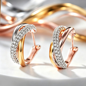 Pendientes de Aro Triple de Tres Colores para Mujer, Diseño Trenzado, Accesorios para las Orejas de Uso Diario - Product Image 1