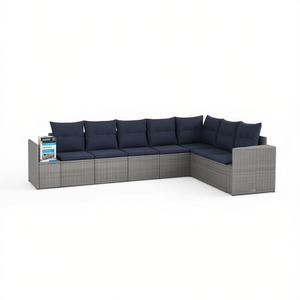 Ensemble de canapés de jardin en polyrotin gris 8 places avec coussins, mobilier d'extérieur au design contemporain - Product Image 1