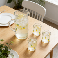 Creatieve dikke glazen waterbeker met adelaarsneusvorm, koude waterkan set met handvat en fruitdecoratie, glazen tumbler