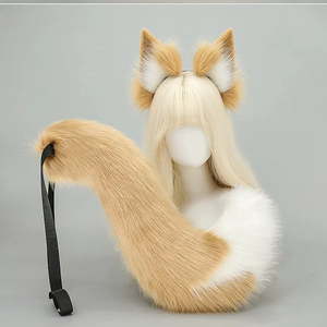 Ensemble de costume cosplay anime avec oreilles et queue de renard en fausse fourrure, serre-tête oreilles de loup réalistes et queue en peluche avec ceinture réglable - Product Image 3