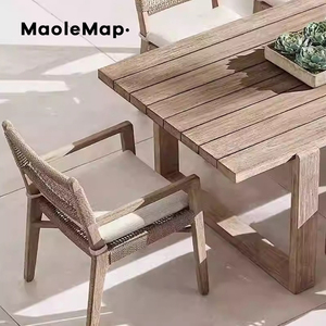 Ngoài trời Bàn ghế sân vườn bàn gỗ tếch cũ dài sân thượng khử trùng bằng gỗ Patio mây phòng chờ tay vịn ghế ăn - Product Image 5