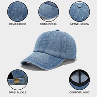 Casquette de baseball en jean vintage de luxe personnalisée avec logo, patch PVC, broderie à la main, douce, réglable, formelle et décontractée, style Papa