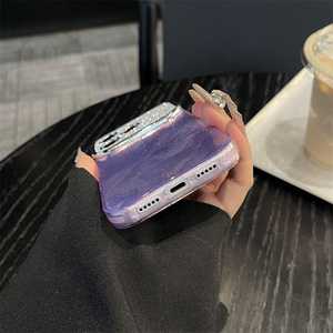 Coque de téléphone de luxe en forme de coquillage avec diamants pour iPhone 17 16 15 14 Pro Max, texture coquillage, dégradé de paillettes ombrées, protection d'objectif, coque arrière - Product Image 6