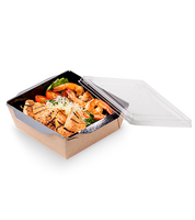 Vente en gros de bols à salade en papier kraft de 900 ml avec couvercle transparent, étanches, pour la présentation de plats à emporter, logo personnalisé