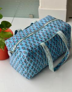 Quilted Cotton Weekender Travel <b>Bag</b> Large Shoulder Tote With Zipper Lightweight Overnight Duffle for <b>Women</b> - Product Image 1