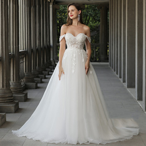 Off The Shoulder Sweetheart Wedding Dress Ball Gown Mesh Floor Length Simple Elegant Style - Product Image 2