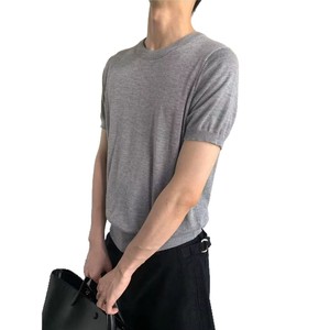 เสื้อยืดแขนสั้นผู้ชายสีเทาถักทรงเข้ารูป ขอบแขนแบบริบ สีพื้น สำหรับวัยรุ่น ออกกำลังกาย - Product Image 5