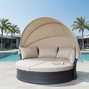 Garden Leisure Patio Aluminum Wicker Beach Sun Bed <strong>Outdoor</strong> PE Rattan <strong>Daybed</strong> <strong>with</strong> <strong>Canopy</strong> Portable Hotel &amp; Hospital Use - Product Image 1