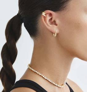 Wedding Fine Fashion Jewelry for Women Couple Set 925 <b>Silver</b> 14K Gold Zirconia Oval <b>Huggie</b> Hoop Earrings - Product Image 2