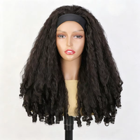 Perruque synthétique bouclée afro naturelle noire sans colle, avec bandeau, longue, effet yaki, boucles volumineuses, densité 180 %, bonnet en maille élastique, vente en gros
