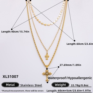 New Fashion 18K Gold Necklace Princess Cut Diamond Trendy Link Stainless Steel <b>Cross</b> Jewelry for Parties INS Collarbone Necklace - Product Image 6