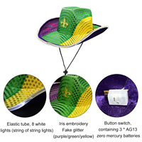 Cappello da Cowboy Luminoso con Paillettes Viola, Verde e Oro per Costume di Carnevale Mardi Gras