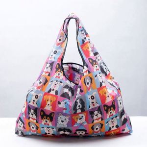 Large Capacity Cartoon Printing Superet Shopping Bag Eco-friendly Reusable Waterproof <b>Folding</b> Tote Bag Customized Zipper Closure - Product Image 5