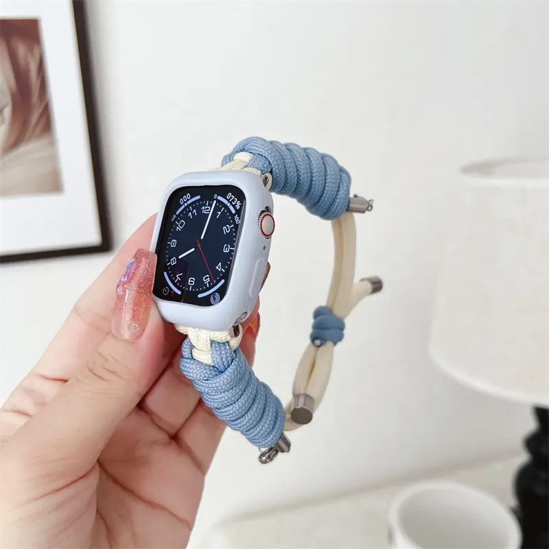 Dây Đeo Dệt Cho Apple Ban Nhạc Đồng Hồ 42Mm 38Mm 40Mm 41Mm 45Mm Vòng Đeo Tay Cho Iwatch Loạt 7 6 5 4 3 SE Nylon Rope Người Phụ Nữ Vòng Correa