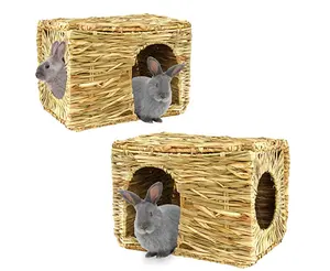 Rumah Rumput Besar Kelinci Rumput Alami Lipat Pondok Kecil Mainan Tempat Tidur Tersembunyi Mainan Tikar Jerami Kelinci Guinea Pig Chinchilla