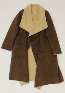 Manteau long en laine pour femme, double couleur, col en V avec ceinture, OEM et ODM - Product Image 2