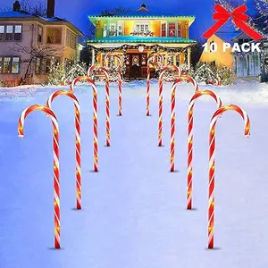 10 Stuks Kerst Led Lollipop String Lichten Rood Wit Outdoor Kerstverlichting Led Tuin Stake Lights