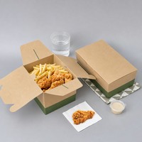 Emballage alimentaire biodégradable écologique, logo personnalisé, boîte à emporter pour poulet frit, nuggets, ailes, frites, avec poignée