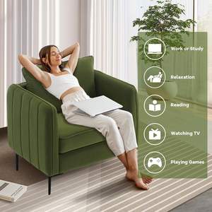 <span class=keywords><strong>Fauteuil</strong></span> en velours confortable à siège unique, <span class=keywords><strong>fauteuil</strong></span> moderne du milieu du siècle avec 1 oreiller et pieds en métal pour la chambre à coucher, le bureau et la lecture - Product Image 2