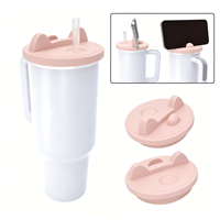 Couvercle en silicone 40oz pour gobelet isotherme avec support de téléphone, couvercle de remplacement en silicone étanche pour gobelet en acier inoxydable, personnalisable