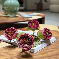 Fleur artificielle de style européen rétro, série de couleurs d'automne, quatre branches, rose brûlée Austin, arrangement floral pour table à manger à domicile