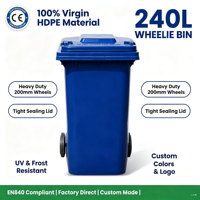 Conteneur à déchets mobile en HDPE vierge de 240 L, norme EN840, avec logo personnalisé, pour extérieur – Vente chaude
