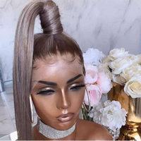 Perruque Lace Front Wig 360 indienne naturelle, cheveux humains, lisses, vierges, alignés, couleur platine ombrée, HD, faux cuir chevelu