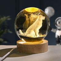 Mode boule de cristal veilleuse Animal décor bureau astronomie système solaire modèle décorations lune bois massif Transparent