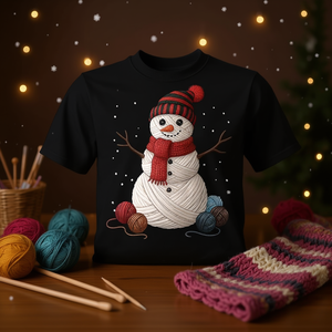 Camiseta con diseño de muñeco de nieve, tejido de punto, ganchillo, diseño de acolchado, algodón negro, unisex, talla para adultos - Product Image 3