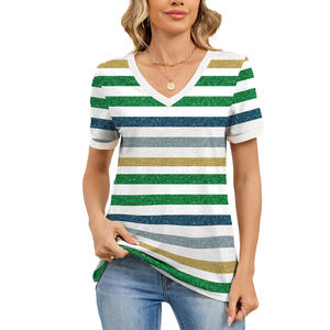 Camiseta de Punto Formal Cómoda con Cuello en V, Manga Corta Holgada y Bloques de Color a Rayas, Nueva Colección Primavera Verano 2026 - Product Image 5