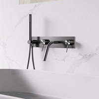 Robinet de bain mural HONGDEC en laiton brossé doré non revêtu avec douchette à main pour salle de bain