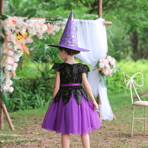 Disfraz de bruja para niñas, vestido de tul, traje de actuación de cosplay para Halloween, color morado y naranja, talla 618 - Product Image 4