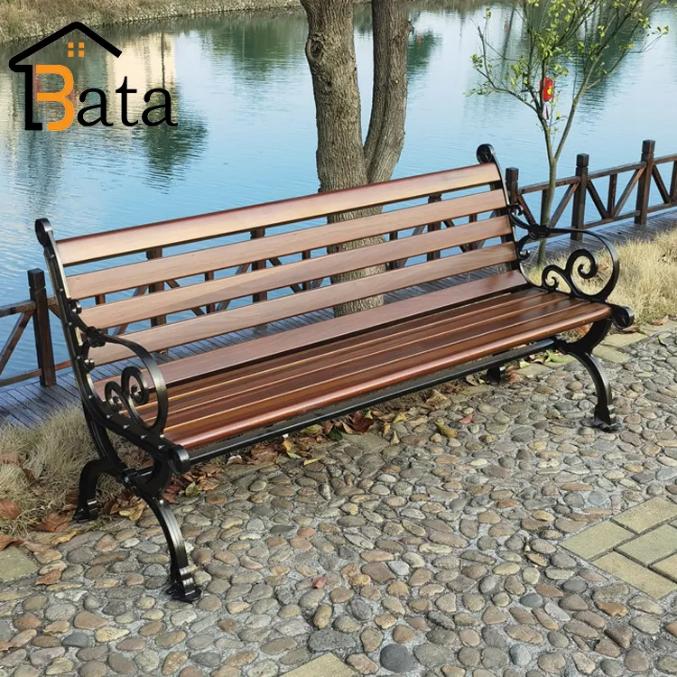 High quality modern fashion long plastic wood metal composite park garden patio outdoor bench