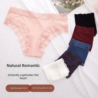 Celana Dalam Wanita ODM Pabrik Kustom, Renda Prancis Solid, Pinggang Sedang, Sporty, Tipis, Ringan, Bernapas, Lembut, Bahan Nilon Katun, Nyaman