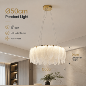 โคมไฟระย้าเหล็กและกระจกแบบโมเดิร์น LED สามสี ขนาด 50 ซม. 80 ถึง 120 วัตต์ สำหรับห้องรับประทานอาหาร ห้องนั่งเล่น โรงแรม และบ้าน - Product Image 3