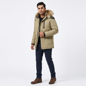 <b>Men's</b> Autumn Casual Warm Canvas Parka <b>Jacket</b> Solid <b>White</b> Stand Collar Waterproof Hood Zippered Lined Front Print Outdoor Coat - Product Image 1