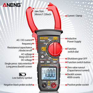 ANENG Đồng Hồ Kẹp Kỹ Thuật Số PN200 Đồng Hồ Vạn Năng DC/AC 600A Hiện Tại Đếm 4000 Ampe Kế Máy Kiểm Tra Điện Áp Máy Kiểm Tra Điện Áp NCV Điện Dung Xe Hơi - Product Image 2