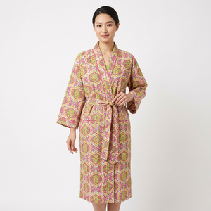 Kimono en coton doux et respirant pour l'été, pour des nuits paisibles, col en V, imprimé floral, vêtements décontractés - Product Image 1