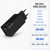 Charger USB-C 65W Grosir, Charger Cepat Dual Port, Colokan EU, Tipe-C USB-A, Blok Charger Dinding Teknologi GaN untuk iPhone iPad Samsung