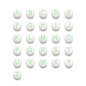 Cuentas de <span class=keywords><strong>silicona</strong></span> esféricas blancas con letras, 15 mm, redondas, con orificio vertical, para pulseras, collares y cadenas de <span class=keywords><strong>chupete</strong></span> DIY - Product Image 1