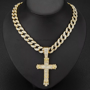 New Unisex Hip Hop <b>Cross</b> Pendant Necklace European American Personality With Full Rhinestone Pearl Link <b>Chain</b> Trendy Style Gift - Product Image 5